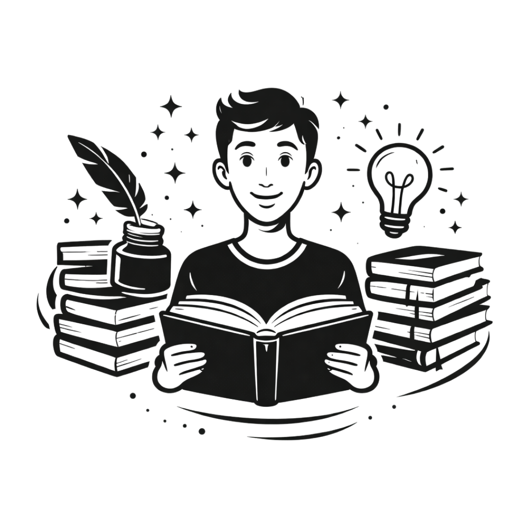 Ilustração de livro e leitura